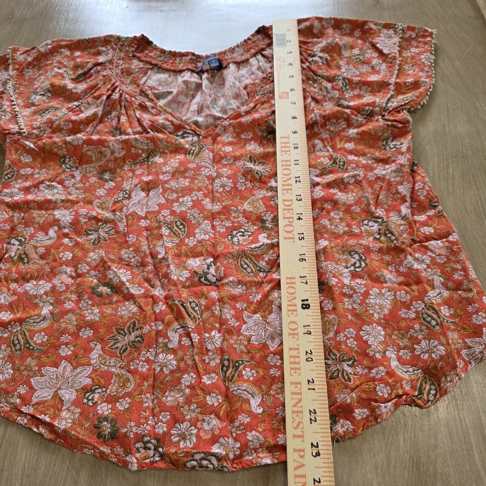 Democracy Orange Floral Flutter Sleeve Peasant Blouse Top Size S - Picture 7 of 8